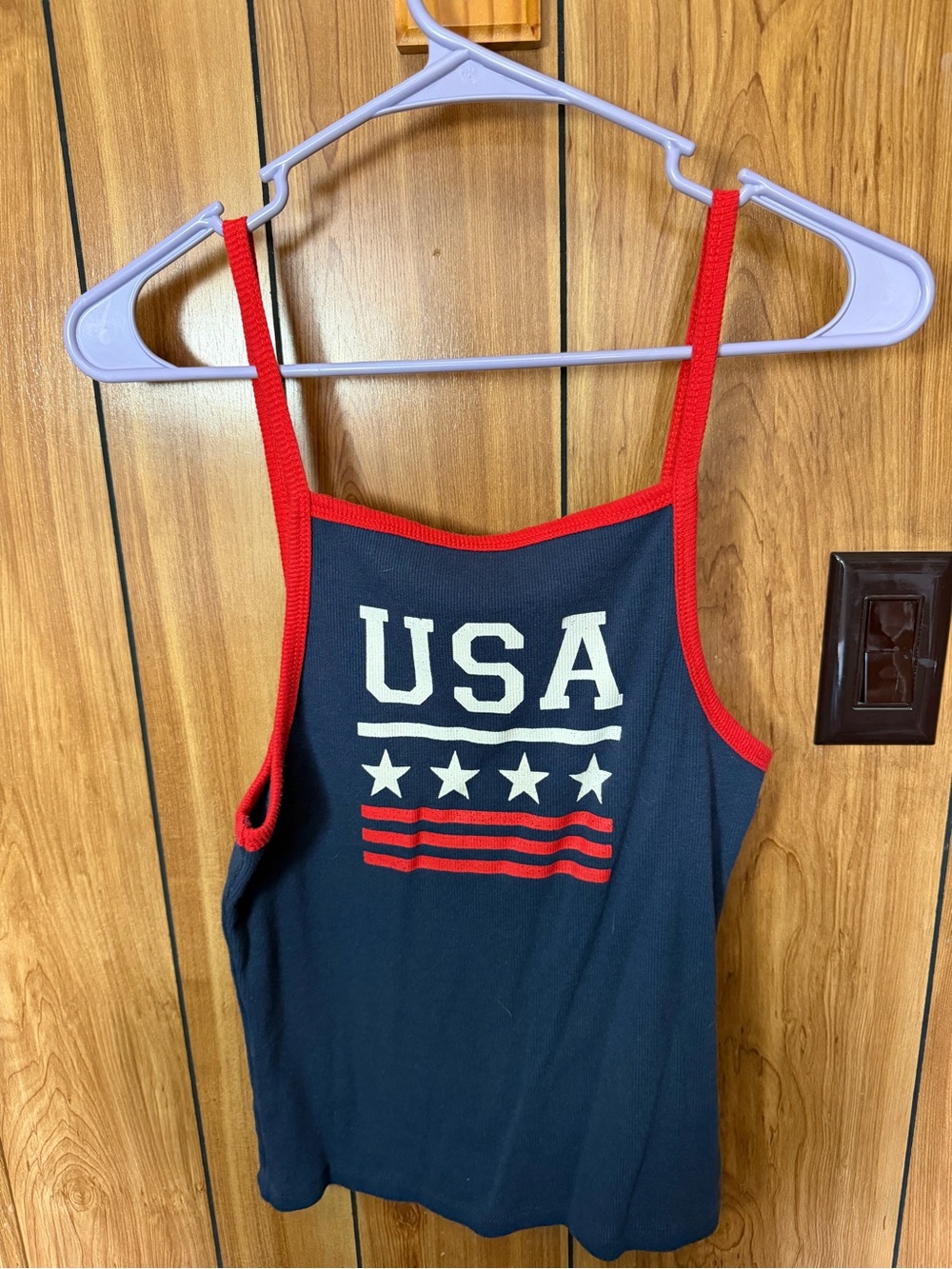 USA Graphic Navy Tank with Red Trim